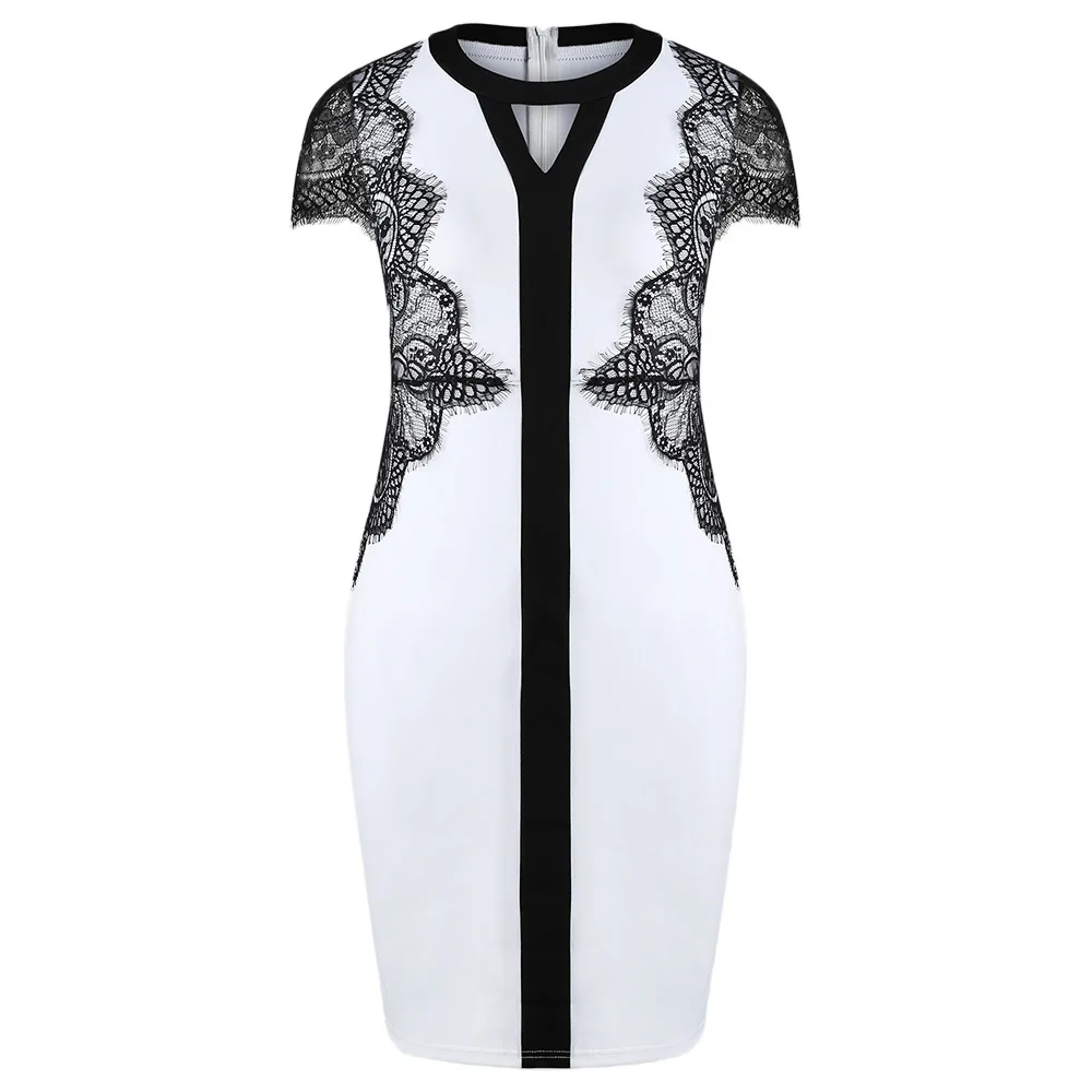 Joineles Plus Size Keyhole Neck Lace Insert Bodycon Dress Sleeve Party | Женская одежда
