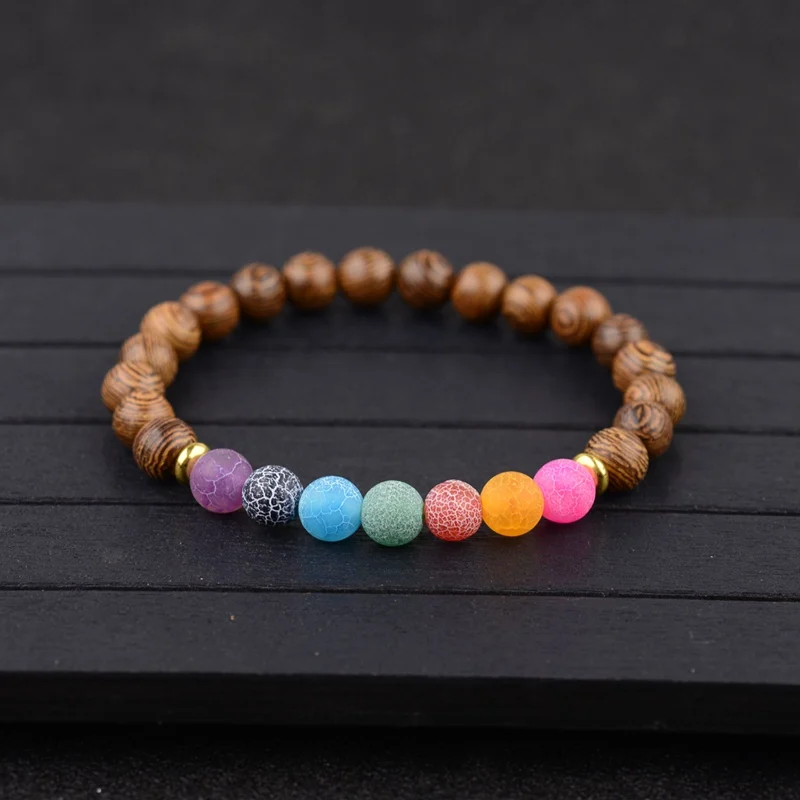 

TopHanqi 7 Chakra Natural Stone Bracelets For Women 8mm Buddhist prayer wood Beads Healing Balance Yogo Bracelet Jewelry Gift