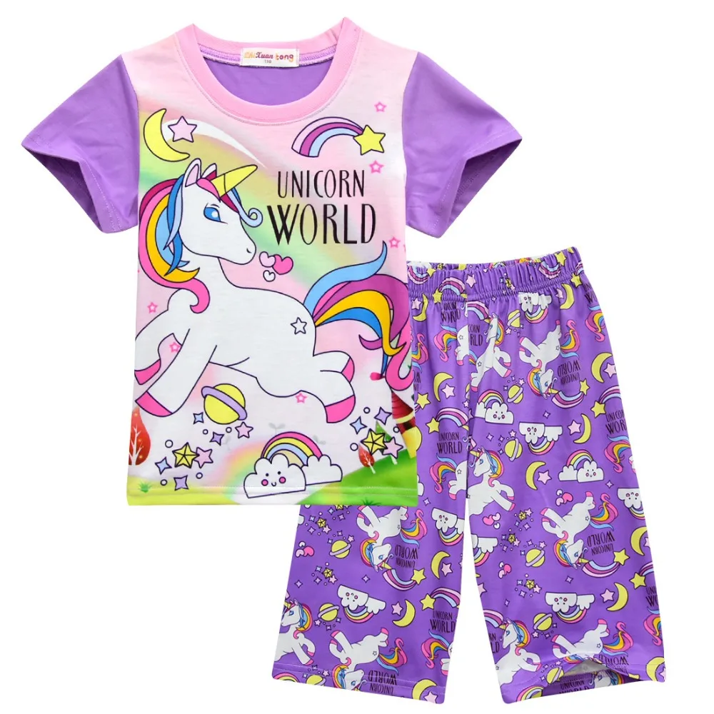 

Pajamas For Girls Unicorn World Sleepwear Children Rainbow Unicornio Mermaid Pyjamas Kids Summer Homewear Clothing Set