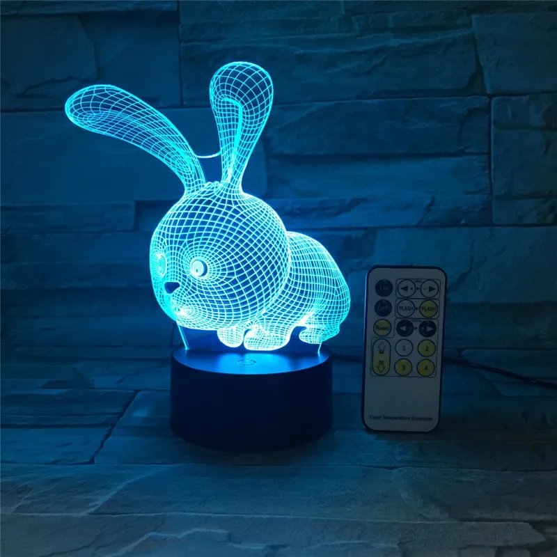 

LED Night light 3D Cartoon Rabbit Bunny USB touch switch Remote Control Acrylic 7 Color Gradient Atmosphere Lamps Kids Gifts led