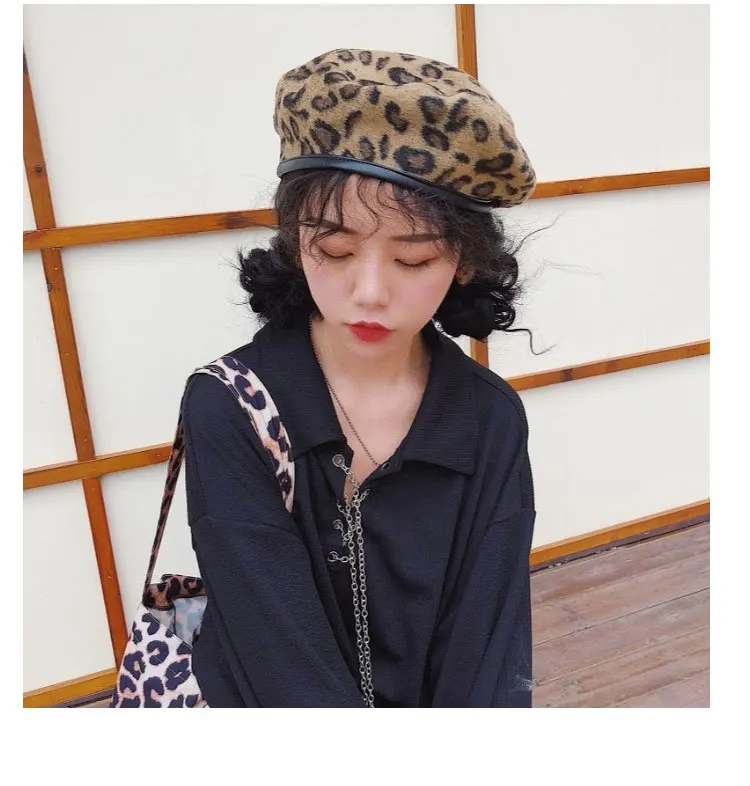 beret hats for women Beret Leopard Autumn Winter beret women        berets caps for women (2)