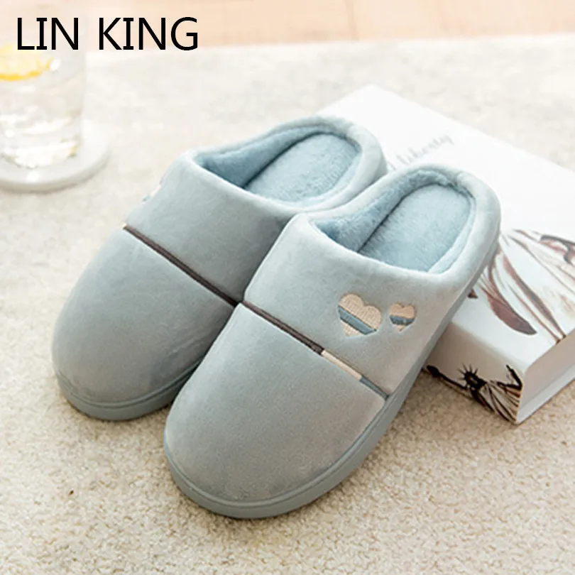 

LIN KING New Design Women Winter Indoor Slippers Loving Heart Home Cotton Shoes Warm Plush House Floor Bedroom Shoes For Female
