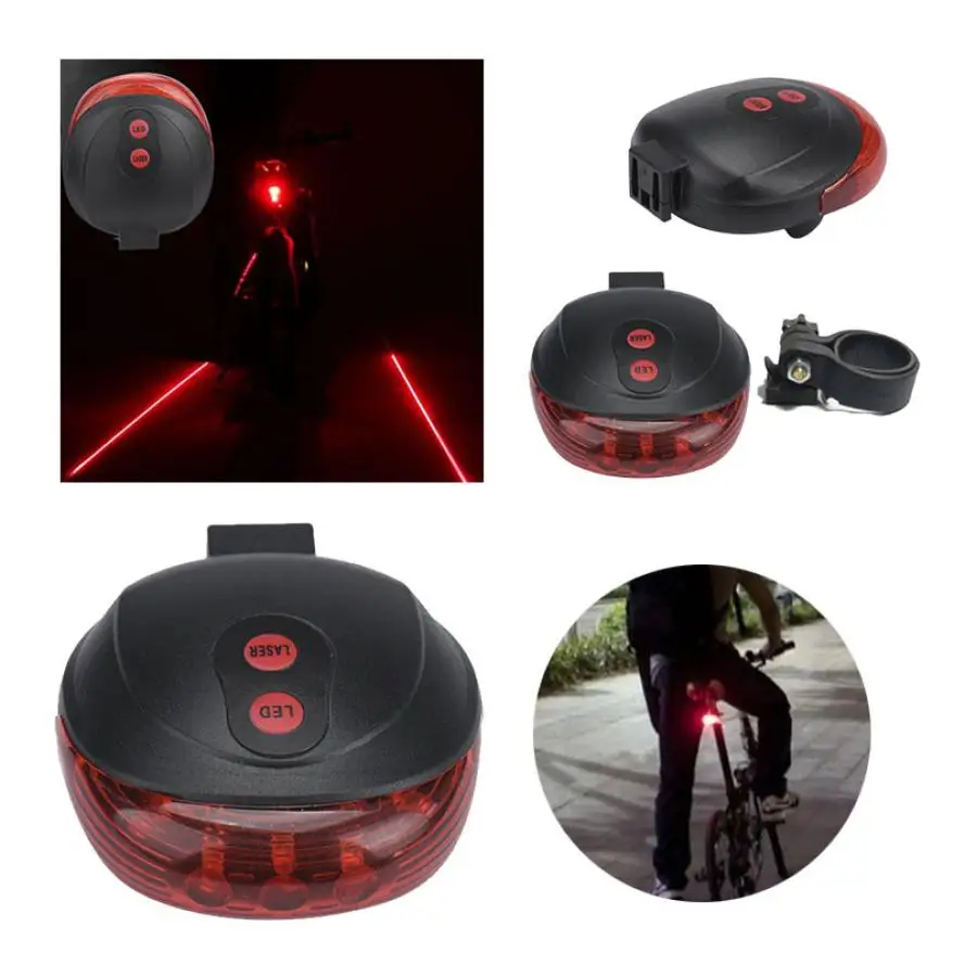 Cycling Bike Bicycle 2 Laser Projector Red Lamps Beam and 3 LED Rear