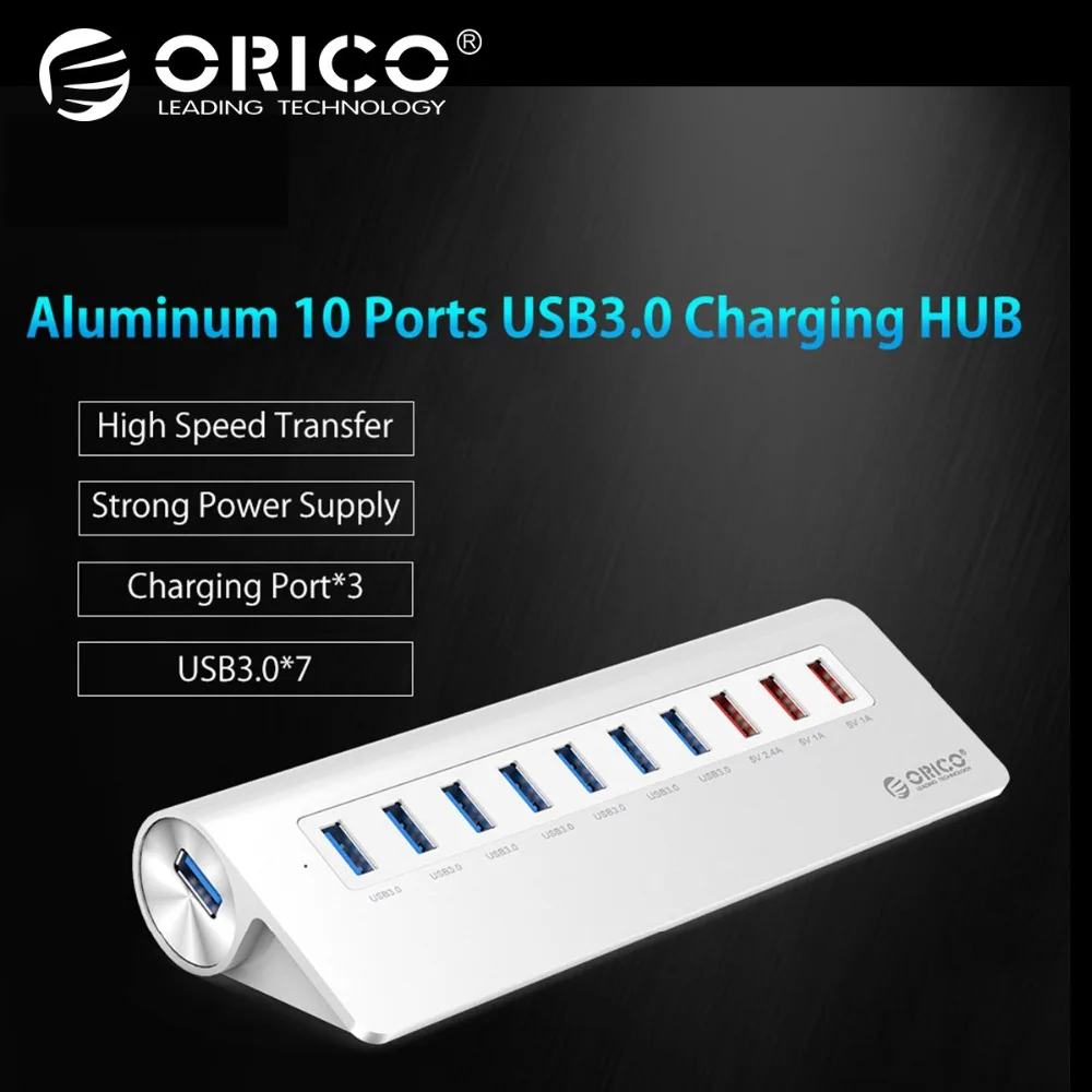 ORICO M3H73P Aluminum USB HUB Splitter Super Speed 5Gbps 7 USB3.0 Ports 3 USB Charging Ports for Charging & Data Transmission ORICO M3H73P Aluminum USB HUB Splitter Super Speed 5Gbps 7 USB3.0 Ports 3 USB Charging Ports for Charging & Data Transmission