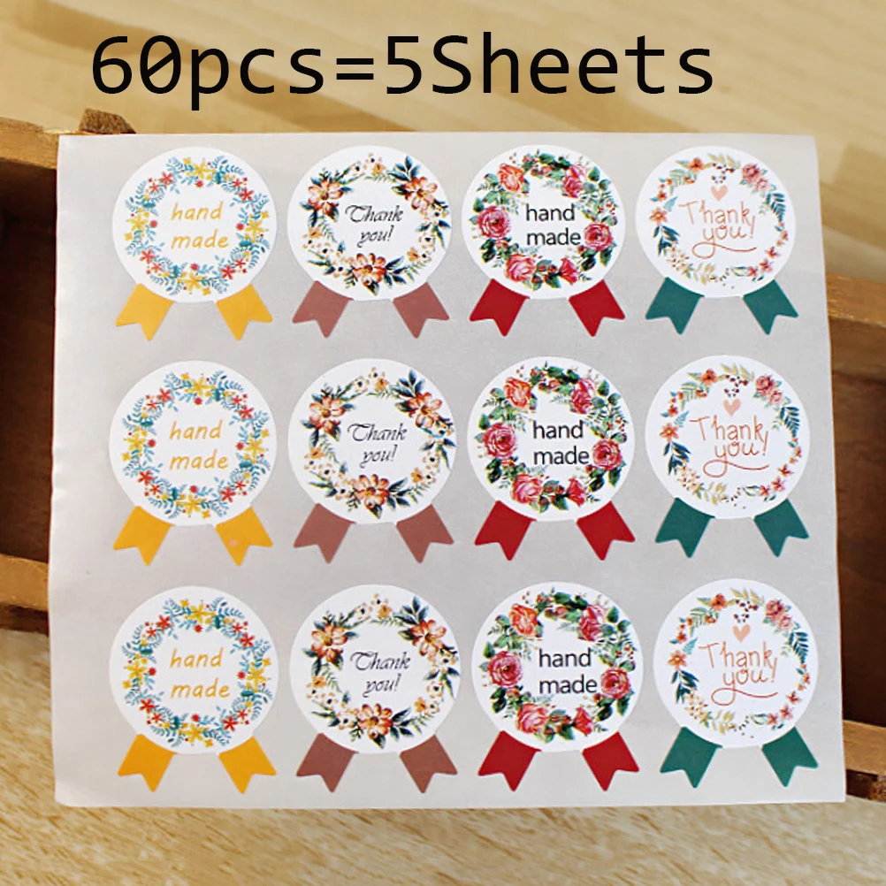 

60pcs/5Sheets Handmade Stickers Kraft Label Sticker DIY Hand Made For Gift Cake Baking Sealing Sticker