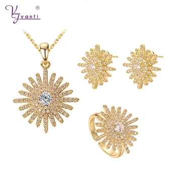 

Kfvanfi New Fashion Luxury Flower African Necklace Earrings Jewelry Set Wedding Bridal Gold Silver Color Jewelry Sets