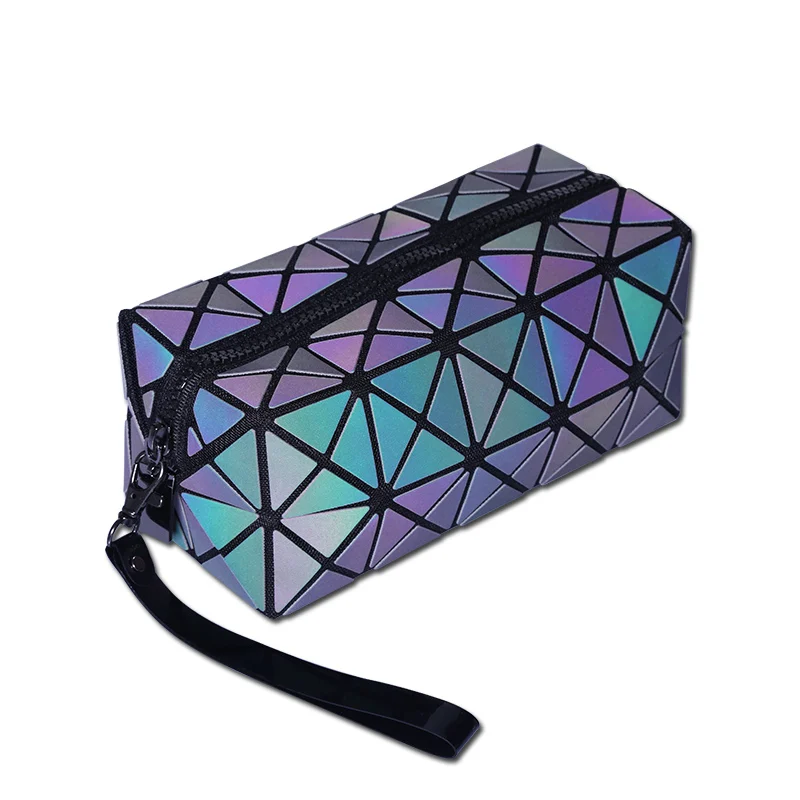 

2018 Geometric Zipper Cosmetic Bag Luminous Makeup Bag for Women Ladies Cosmetics Set Organizer Folding Travel Make Up Handbag