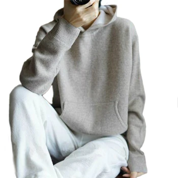 

19 spring new cashmere sweater women head hooded sweater loose hoodie short thick knit bottoming shirt