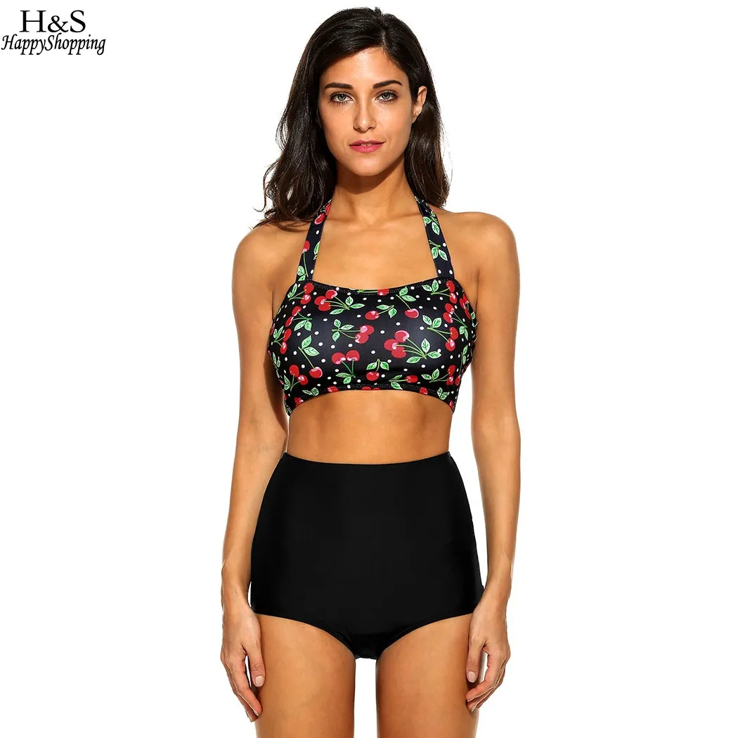 

Ekouaer New Sweet Two-Piece Sexy Slim Women Bikini Set Halter Swimwear Pineapple Printed Swimsuits Female Bathing Suit Brazilian