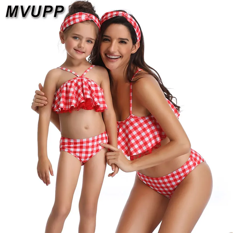 Family Matching Solid Color Lace Up Halter Neck Bathing Suit Mommy/&Me Spaghetti Straps Tassels Swimsuit