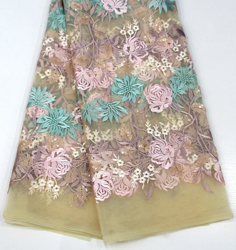 

Newest Arrival High Quality Nigerian Lace Fabrics pearl sequins fabric African French Net Lace Fabric Embroidered Tulle