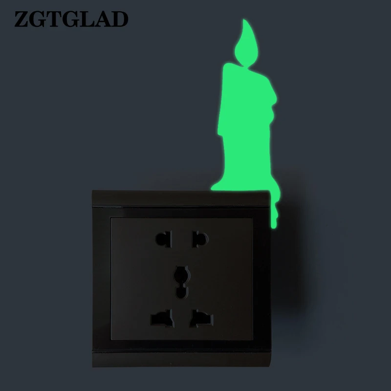 

ZGTGLAD 1Pcs Candle Luminous Switch Sticker Cartoon Dark Glow Wall Stickers Home Decoration