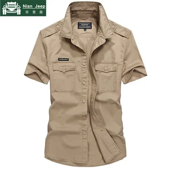 

2020 New Brand Summer Shirt Men Military Casual Loose Men Shirt Solid Color 100% Cotton Chemise Homme Mens Shirts Big Size XXXL