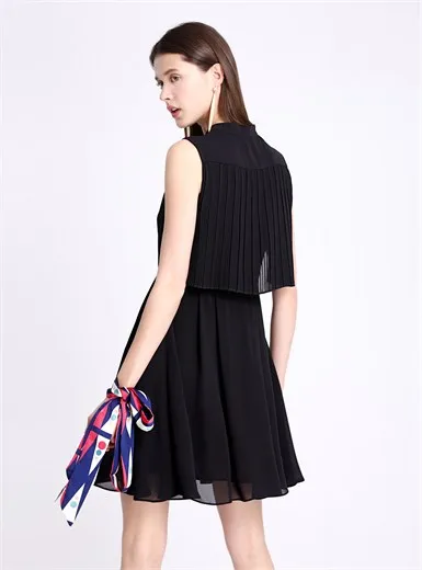 2018 Summer Stand Collar Sleeveless Back Pleated Shirt A-line Dress Dresses