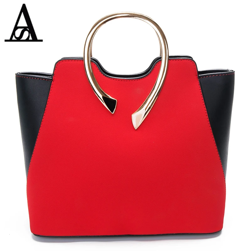 

AITESEN Bump Color Scrub Female O Bag Personality Metal Ring Handle Womens Louis Handbag Wallets And Purses Malas Borse Da Donna