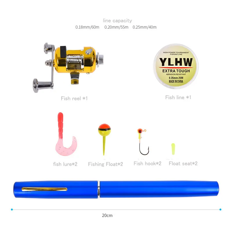 Легко носить с собой небольшой рыбы комплект Телескопический Рыба Род Baitcasting рыбы катушка линия рыболовные крючки поплавок сиденья Лодка снасти