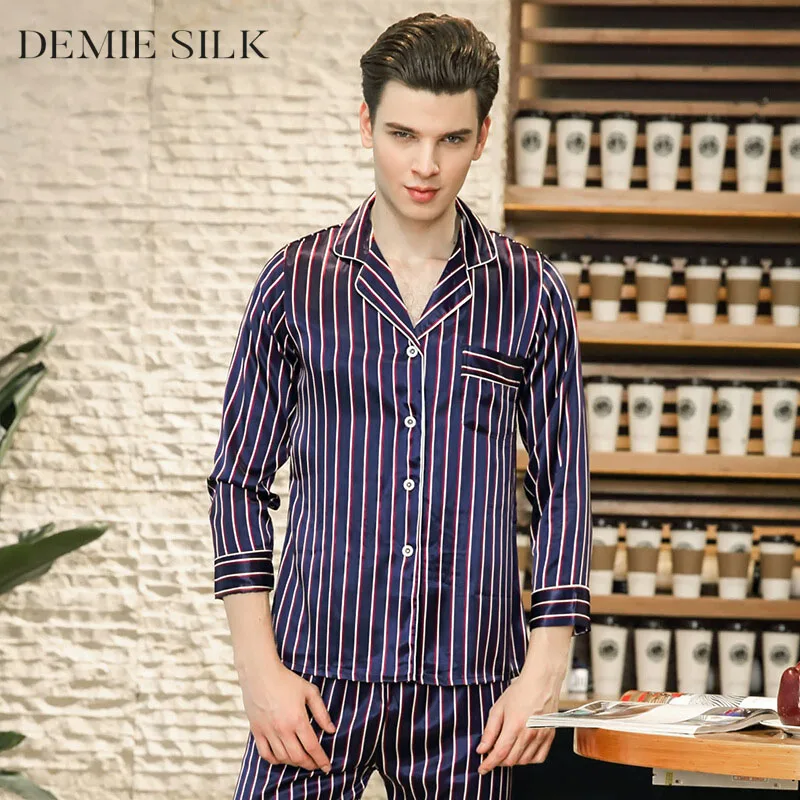 Demiesilk Men's Striped Button Down Pajama Sets Long Sleeve Summer