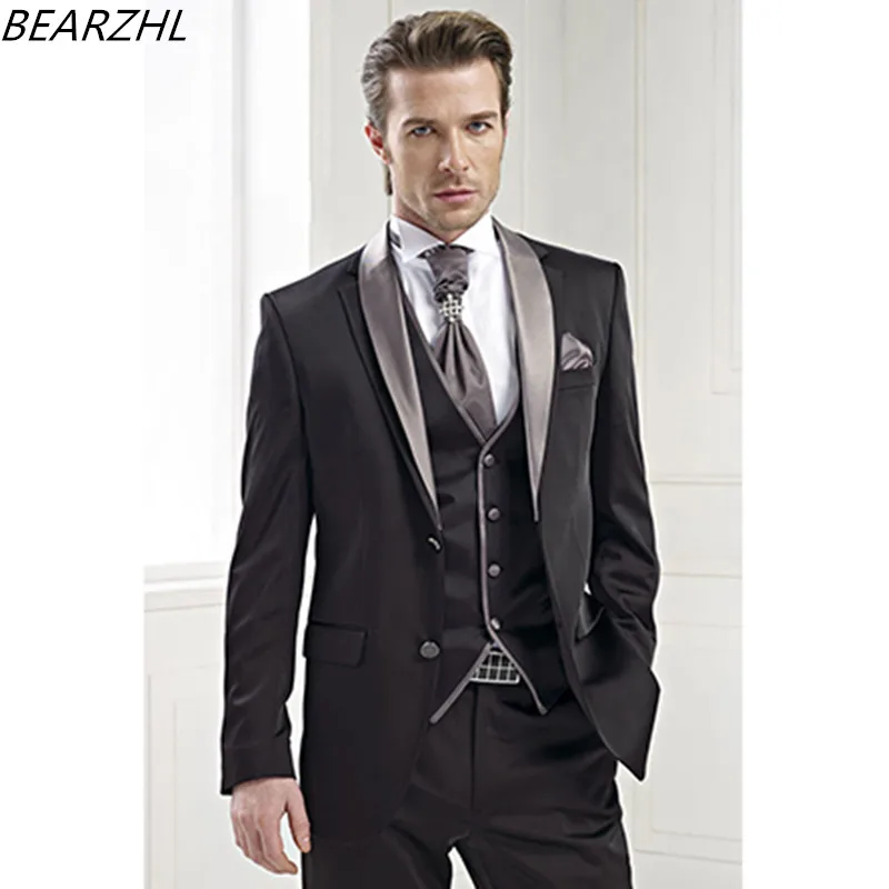 12676 Costumes De Mariage Marié Smoking 3 Pièces Costume Noir Argent Col 2019 Costume De Bal In Costumes From Vêtements Homme On Aliexpress