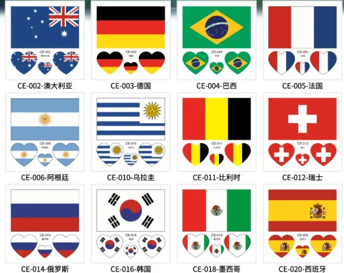 

2018 Football World Cup 32 Countries Flag Tattoo Body Stickers 6cm*6cm Football Funs Watching Game