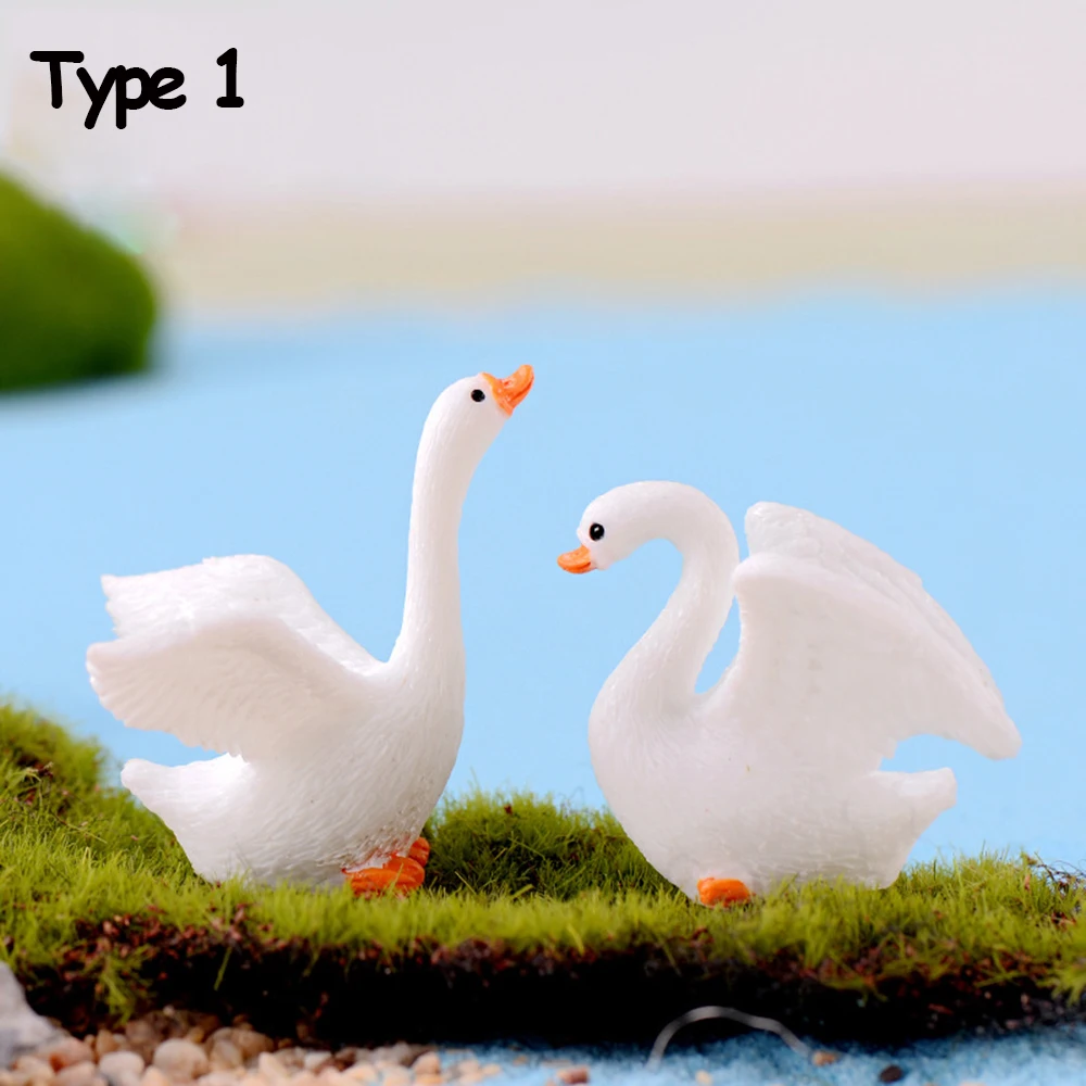 

2PCS/Set Mini Goose Model Miniature Animal Swan Figurine Ornament Swan Figurine Statue Fairy Garden Ornaments Crafts Home Decor