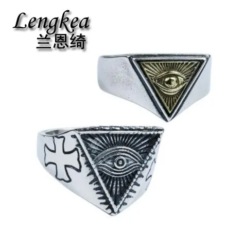 

Lengkea jewelry men rings 925 sterling silver rings personality Triangle EYE models big Opening ring men jewelry boyfriend gifts