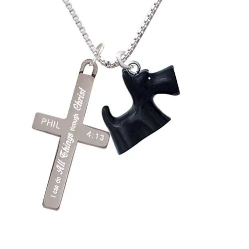 Resin Black Scottie Dog - I Can Do All Things - Cross Necklace (1)