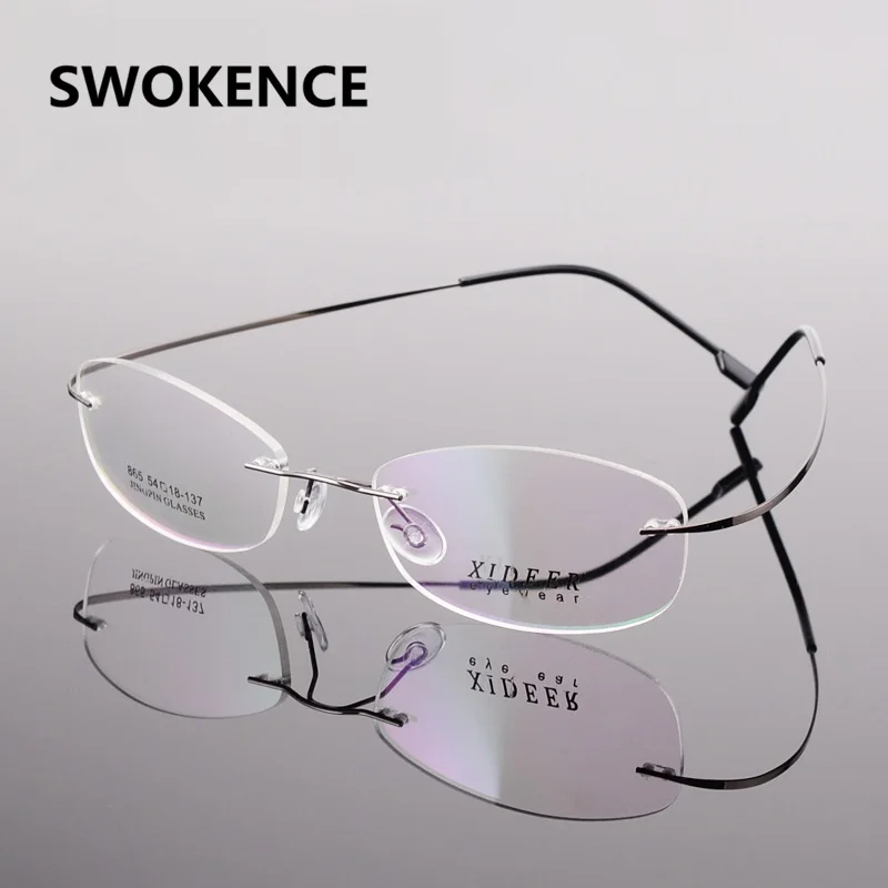 

SWOKENCE Fashion Ellipse Rimless Glasses Frame Women Men Brand Ultralight Alloy Optics Eyewear Frames No Diopter Eyeglasses F143