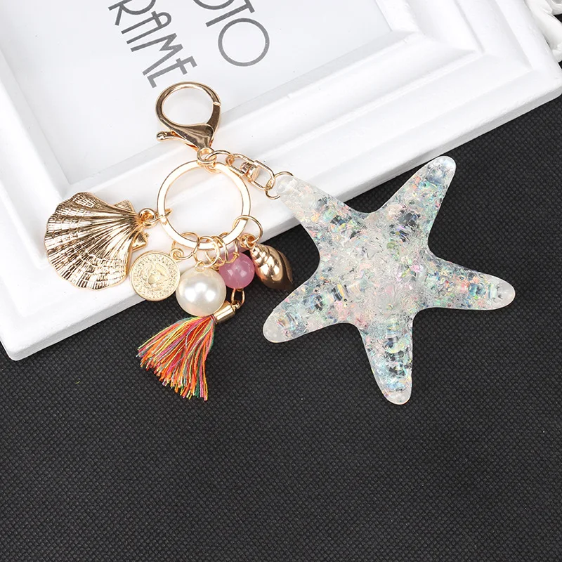 1 шт., Летний Пляжный мультяшный морской раковины, морская звезда, жемчужная оболочка, брелок для ключей, брелок с кристаллами, монеты, кисточки, брелок для женщин, подарок K33