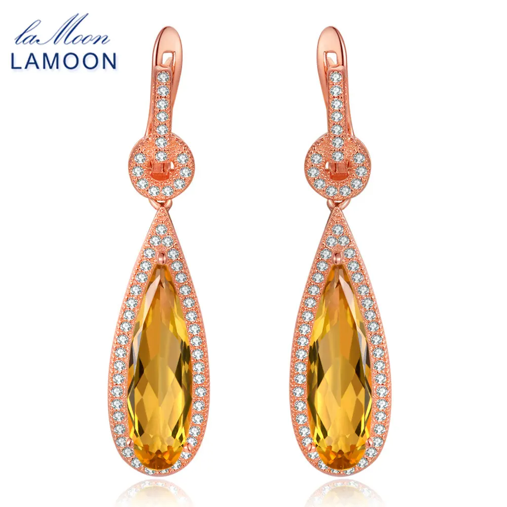 

Lamoon 925 Sterling Silver Drop Earrings S925 Fine Jewelry Luxury Gemstone Natural CitrineFor Women LMEI024