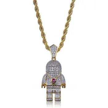 

Micro Pave Full Zircon Shining Astronaut Necklace with 60cm Chain Fashion Christmas Gift with Jewelry Box