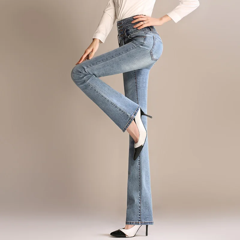 Женские Весна новая линия Ретро микро-ла джинсовые брюки тонкие с высокой талией