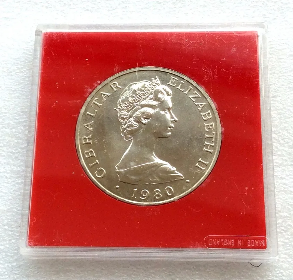 Gibraltar krone монеты 1980 королева мать 80 день рождения оригинальная коробка и монета подарок