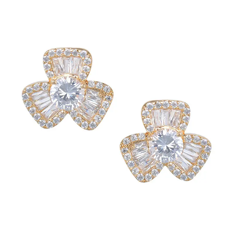 Дамский модный цветок Форма Серьга из горного хрусталя цвет шампанского Золотой серьги гвоздики для подружки невесты Женщины GLE3683