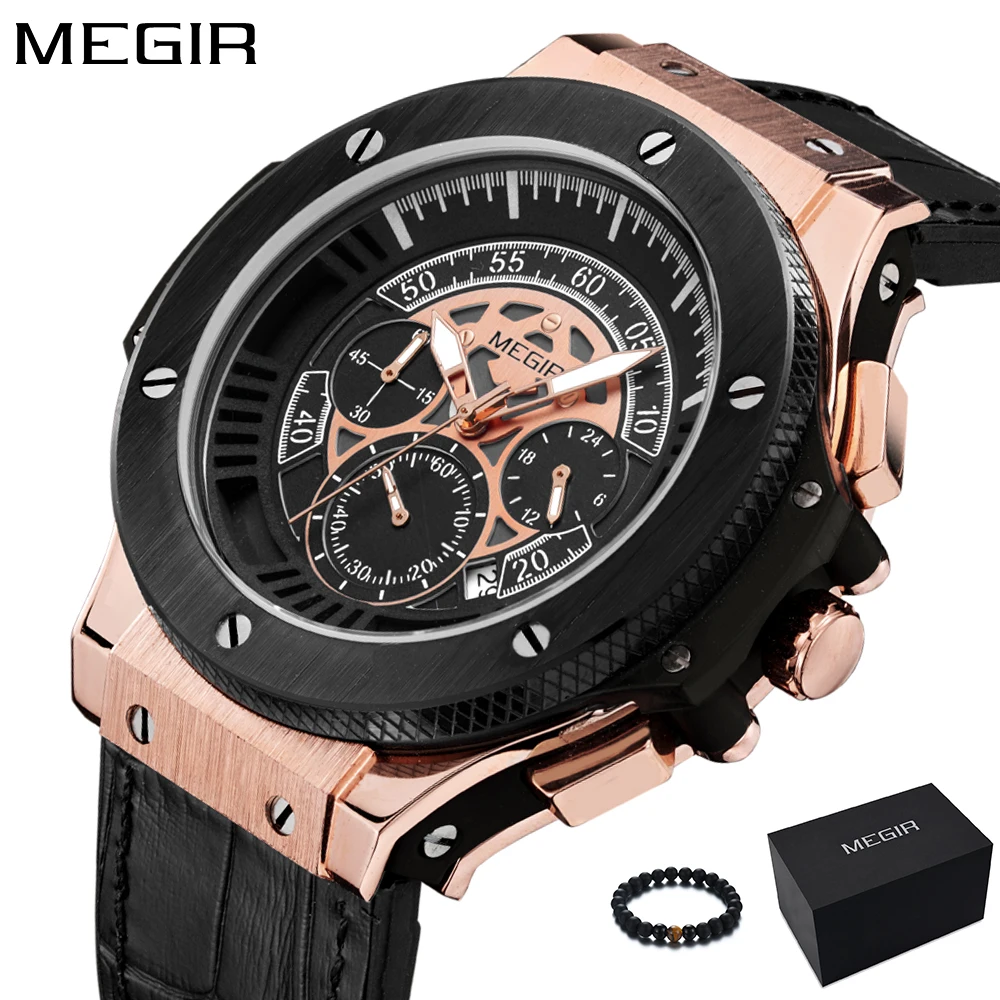 

Megir Mens Watches Men Clock Luxury Brand Quartz Sport Watch Military Silicone Rose Gold Chronograph Fashion Wristwatch For Men