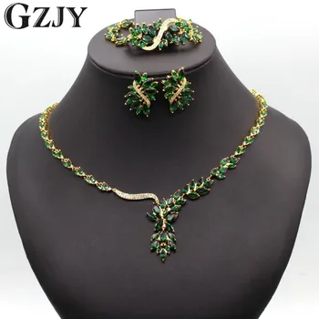 

GZJY Gorgeous Wedding Jewelry Sets Multicolor Zircon Necklace Bracelet Earring Gold Color For Women Wedding Birthday Gift