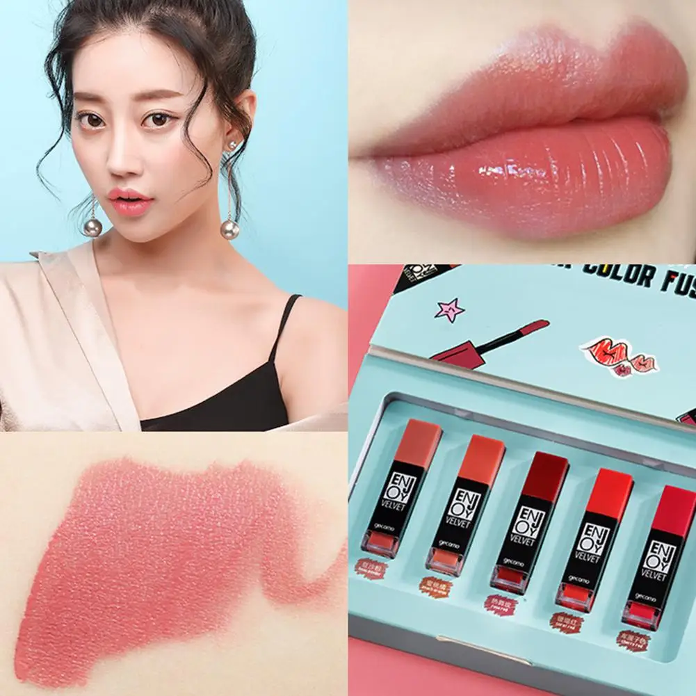 

35# Beauty 5Pcs Lip Glosses Set Moisturizer Women Makeup Cosmetic Waterproof Long Lasting Lipsticks Makeup