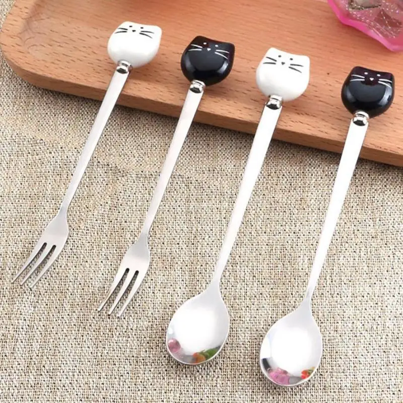 

Stainless Steel baby spoon forks Cartoon infant training feeding tableware Kids dessert spoon flatware Baby dishes gifts D2