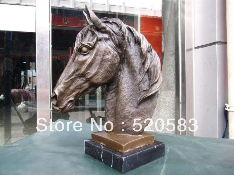 

Chinese Pure Bronze & Marble Horse Head Art sculpture