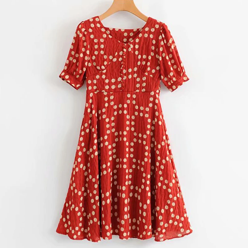 Women's Clothing Dress 2019 Red Polka Dot Loose Dress Ms Summer Slim Fit Leisure Stylish Temperament Clothing