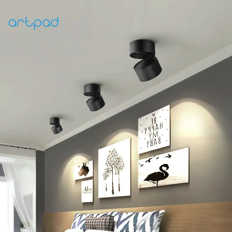 Artpad современный 7 Вт черный потолочный светильник COB LED 360 градусов вращающийся