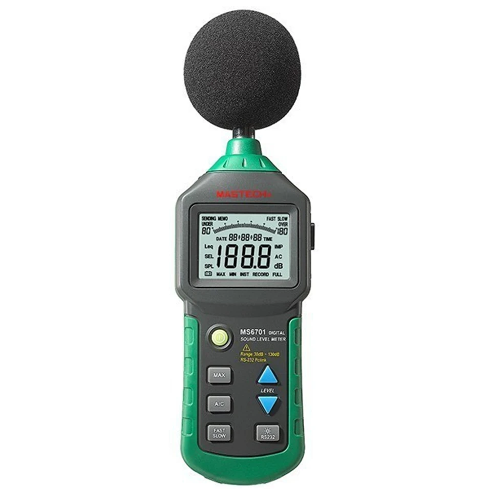 

MASTECH MS6701 Autoranging Digital Sound Level Meter Decibel Tester Noise Meter with RS232 Interface and Software,30dB to 130dB