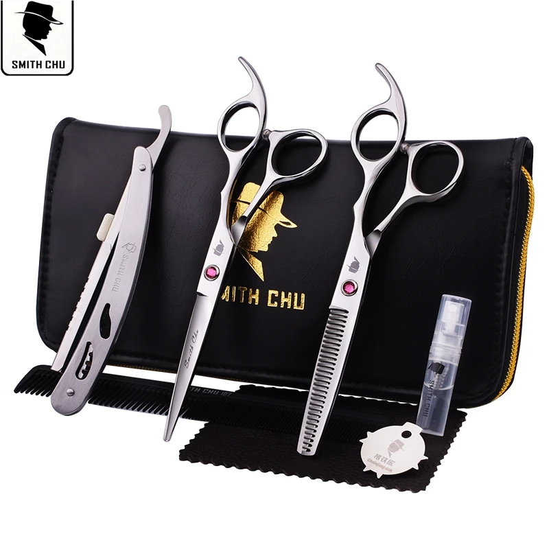 SMITH CHU Professional Hair Scissors set 6.0 inch Straight & Thinning scissors barber shears +razor+comb +kits sharp edge