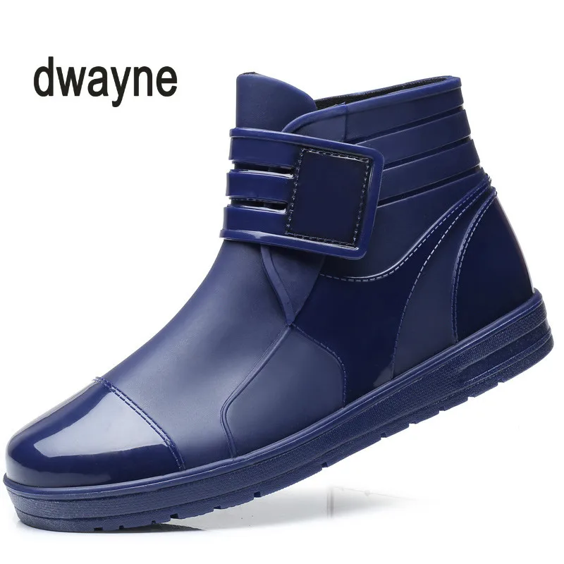

2018 Fashion Pvc Waterproof Rain Boots Waterproof Flat with Shoes Men Rain Unisex Water Rubber Ankle Boots Buckle Botas