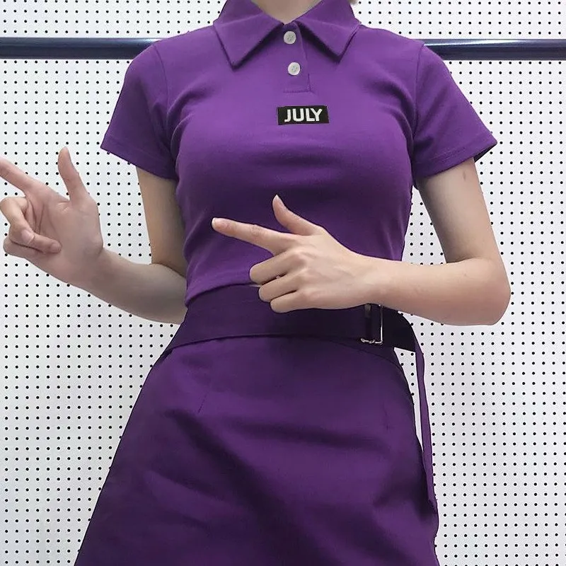 New 2018 Summer Women Solid Short Polo Shirt Slim Short Sleeve Polo Shirt Casual Letters Print Shirts Clothing Tops