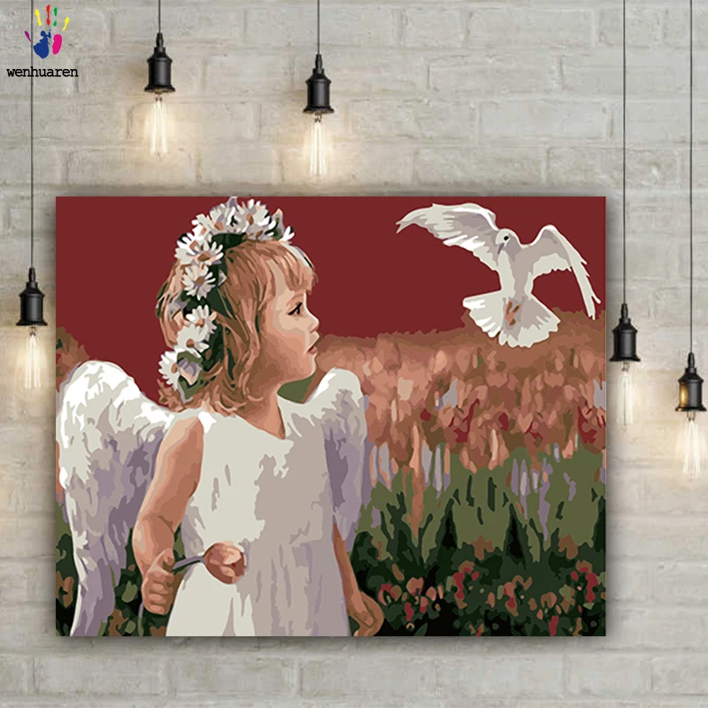 

DIY colorings pictures by numbers with colorsBeautiful little angel picture drawing painting by numbers framed Homed Home