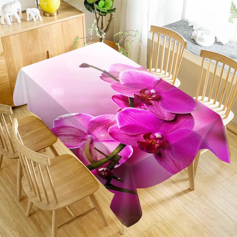  Orchid Flower Tablecloth Washable Cloth Thicken Oxford Rectangular Table Cloth for Wedding Customiz