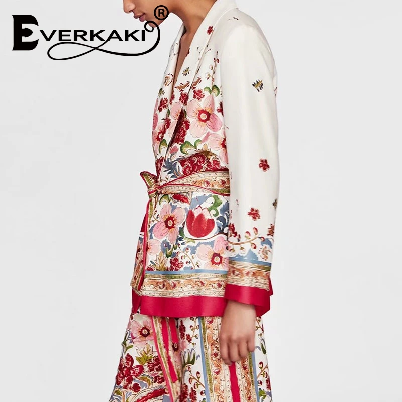 Everkaki Women suit blazer floral designer jacket korea fashion Long sleeve ladies blazer female office coat