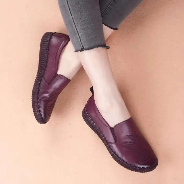 RUSHIMAN/лоферы; женская обувь из натуральной кожи на плоской подошве; женская повседневная обувь ручной работы с мягкой подошвой - Цвет: Фиолетовый