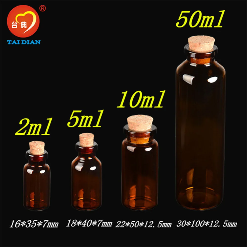 2ml 5ml 10ml 50ml Amber Glass Vials with Cork Empty Brown Tiny Glass Jars Mini Bottles Vials Jars Containers 24units