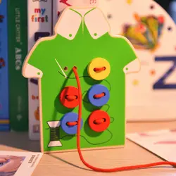 Детская ручной резьбы кнопку игры деревянные головоломки Совет threading игрушки пуговиц игра рукой глаз координацию малыша DIY образования